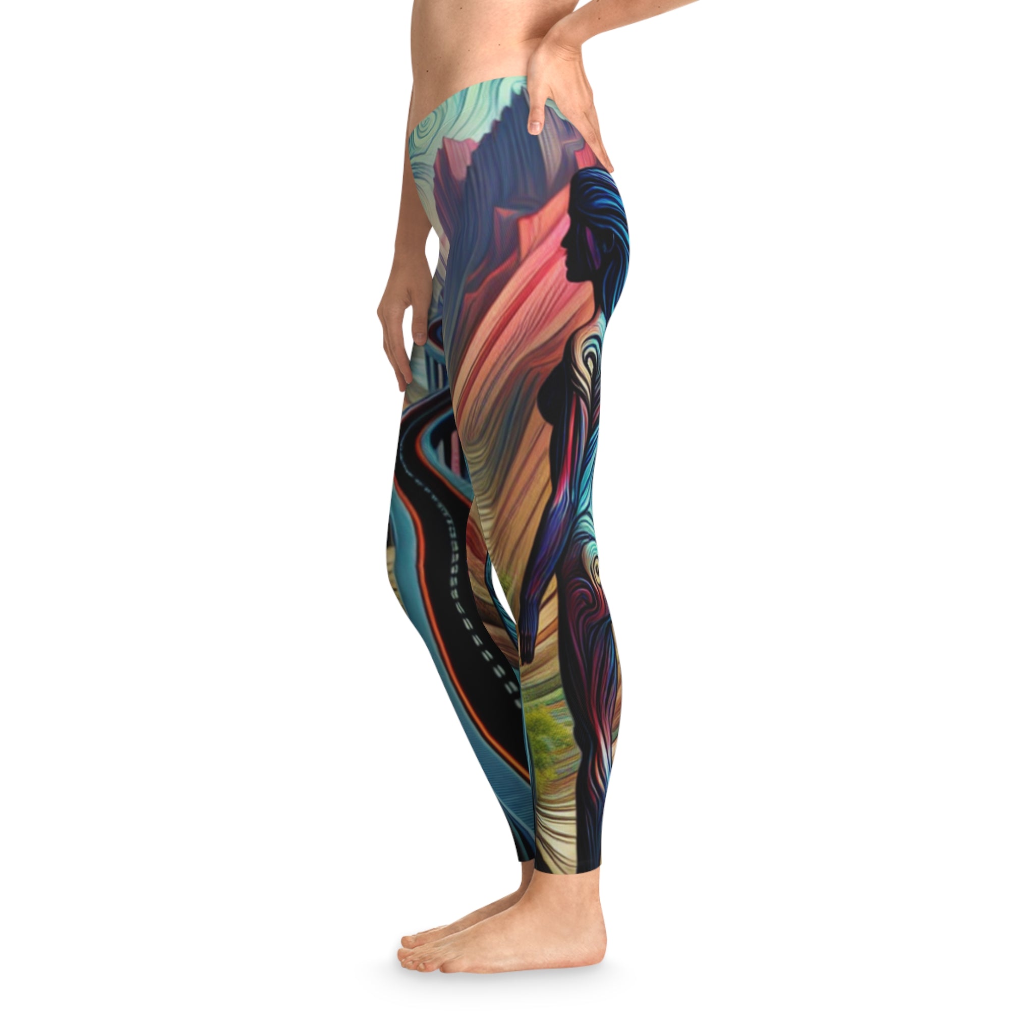 Vibrant Road Trip Stretchy Leggings - Perfect for Fitness & Travel Enthusiasts Steep Grade Sharp Curves