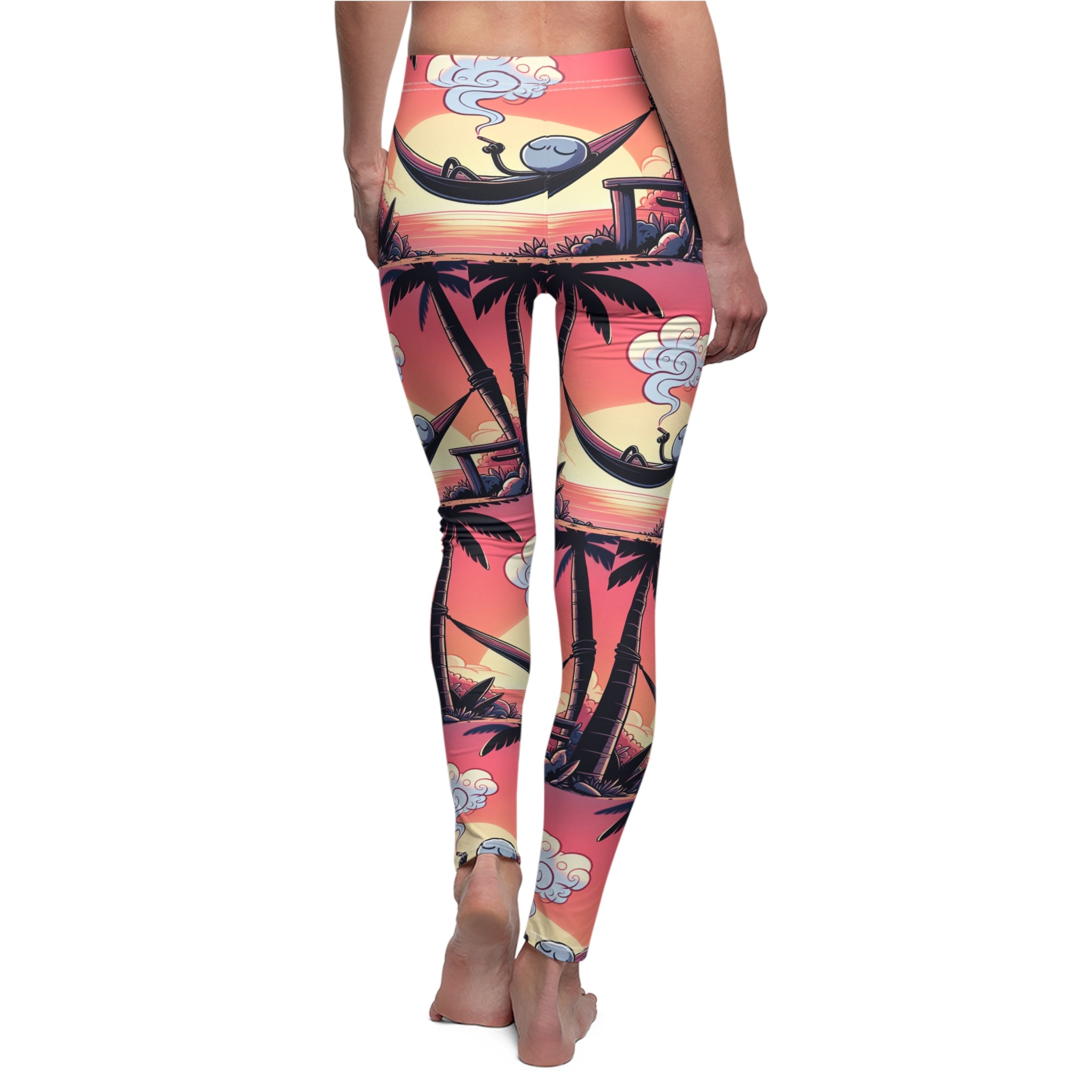 Tropical Sunset Casual Leggings with stick figure | Women&#039;s Cut & Sew Activewear