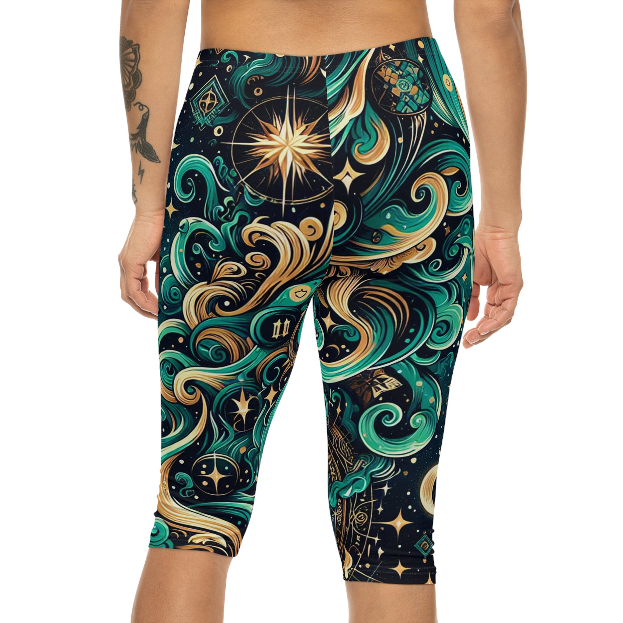 Celestial Dream Women’s Capri Leggings - Cosmic Flow Design Santaria