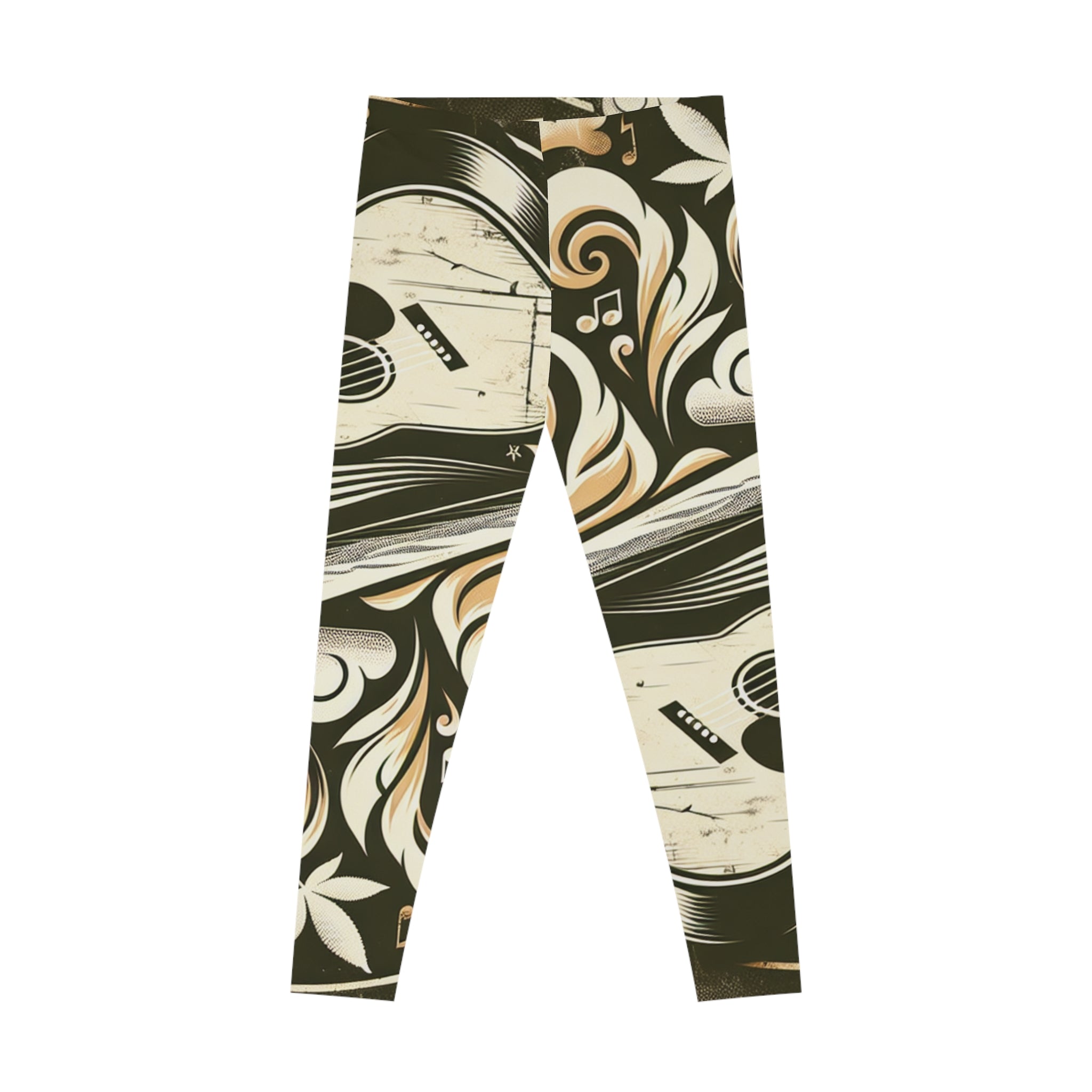 Musical Vibe Stretchy Leggings - Guitar and Floral Design for Music Lovers