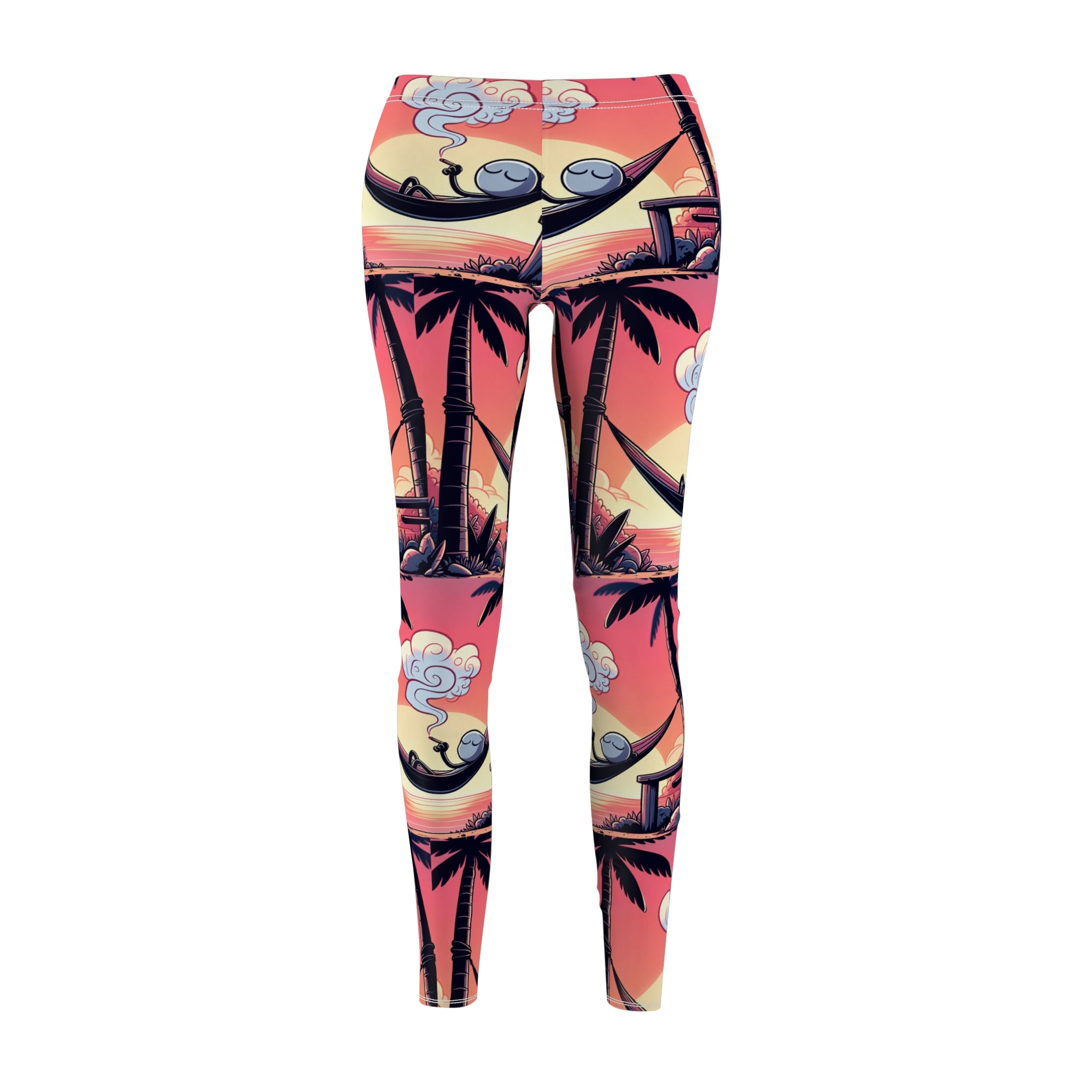 Tropical Sunset Casual Leggings with stick figure | Women&#039;s Cut & Sew Activewear