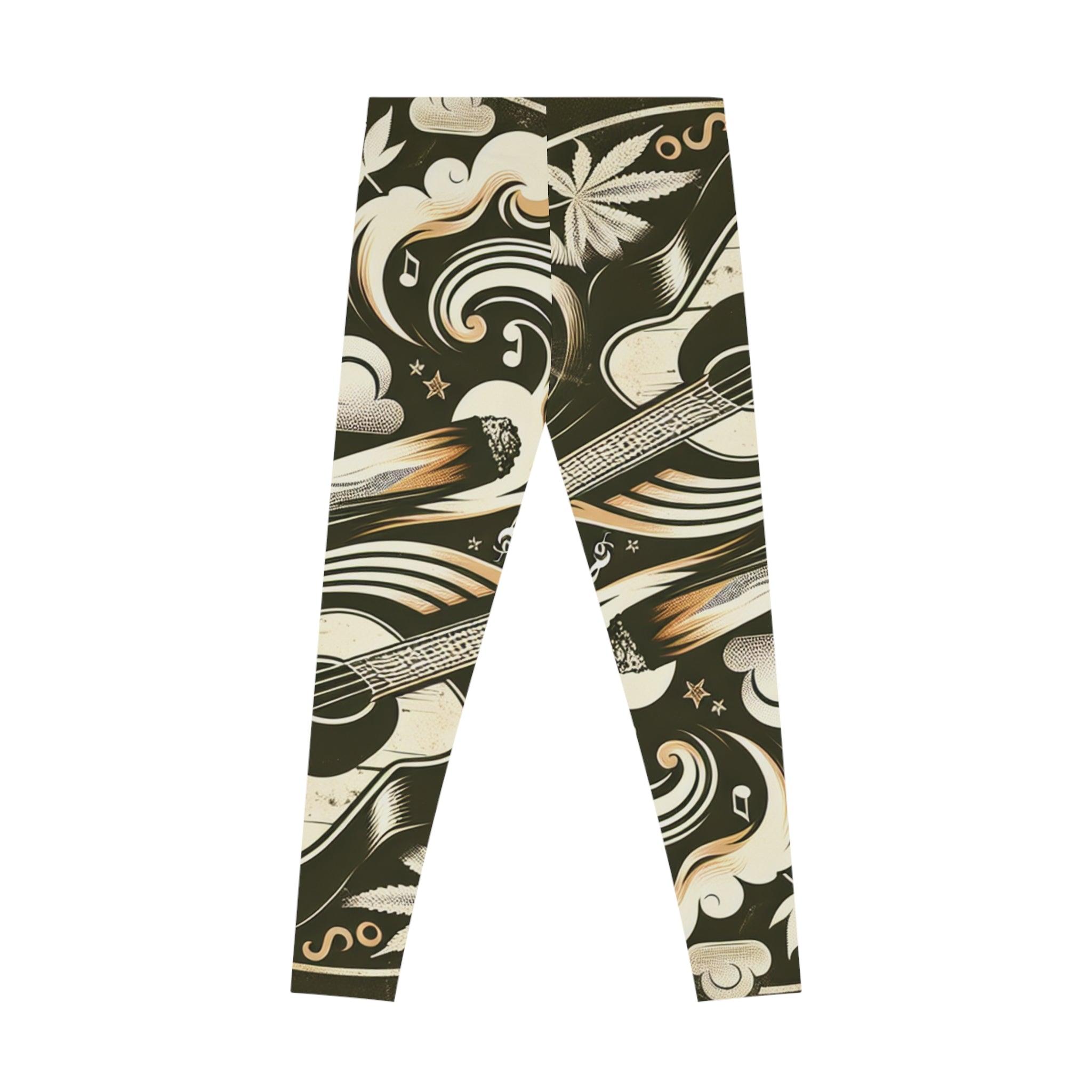 Musical Vibe Stretchy Leggings - Guitar and Floral Design for Music Lovers