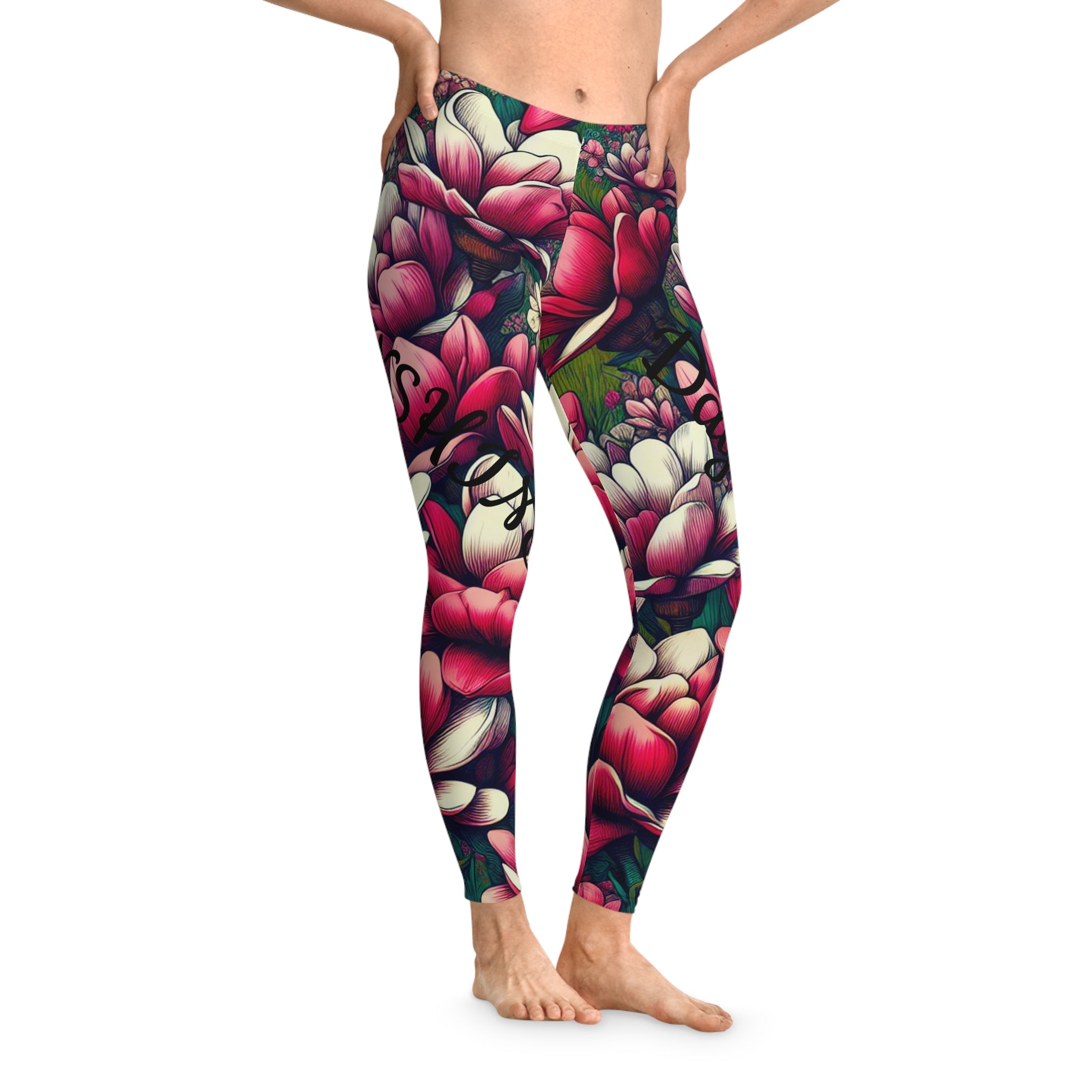 Floral magnolias stretchy leggings sunshine daydream