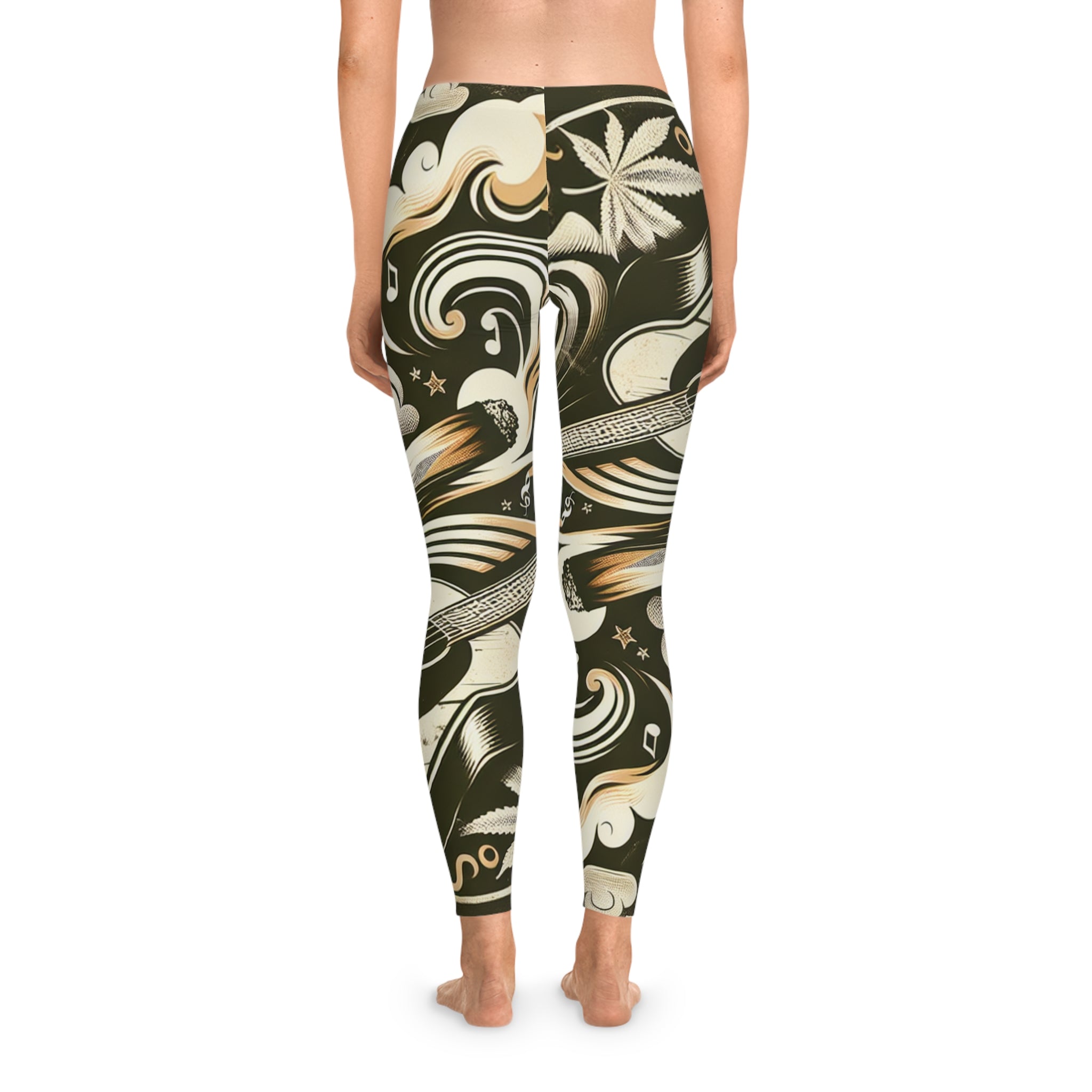 Musical Vibe Stretchy Leggings - Guitar and Floral Design for Music Lovers