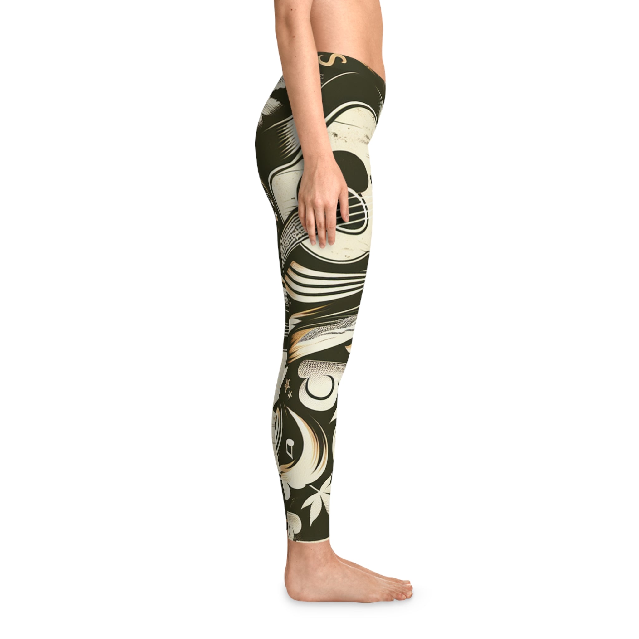 Musical Vibe Stretchy Leggings - Guitar and Floral Design for Music Lovers