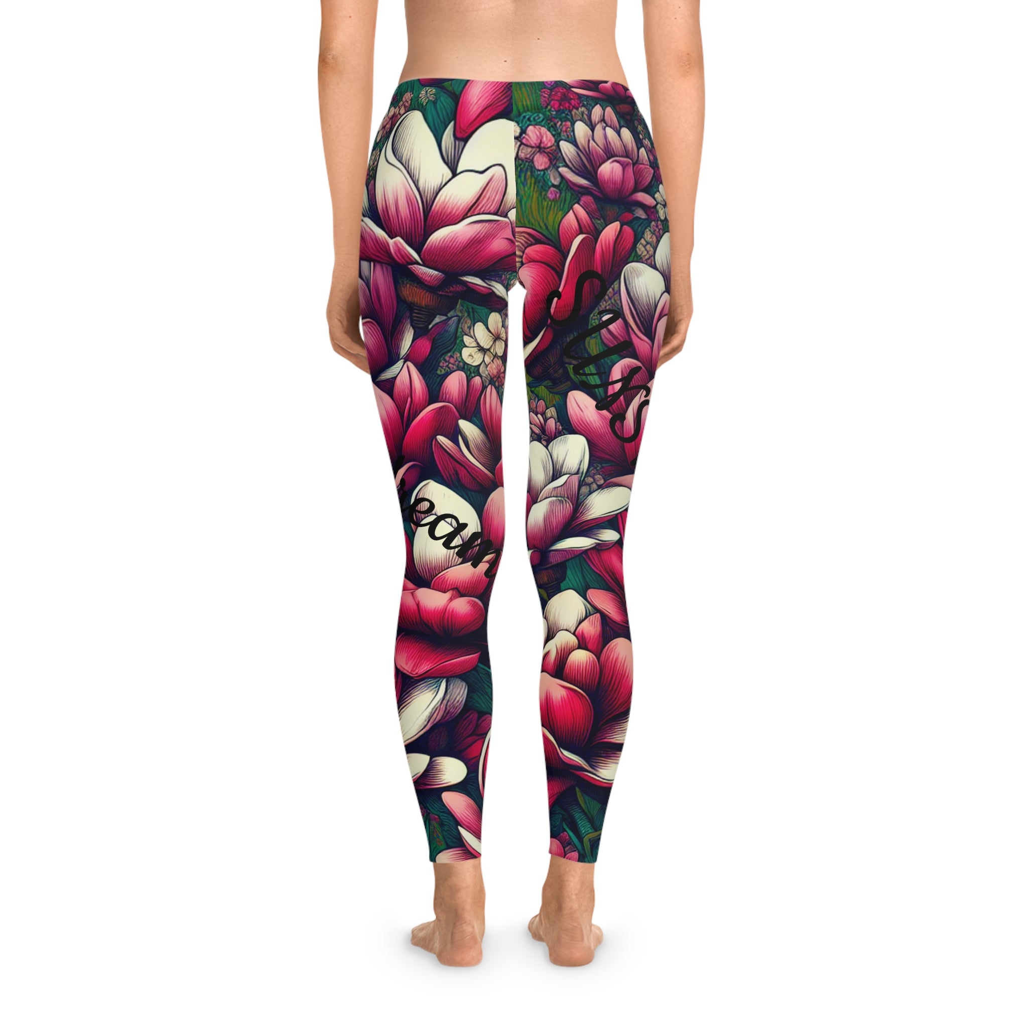 Floral magnolias stretchy leggings sunshine daydream