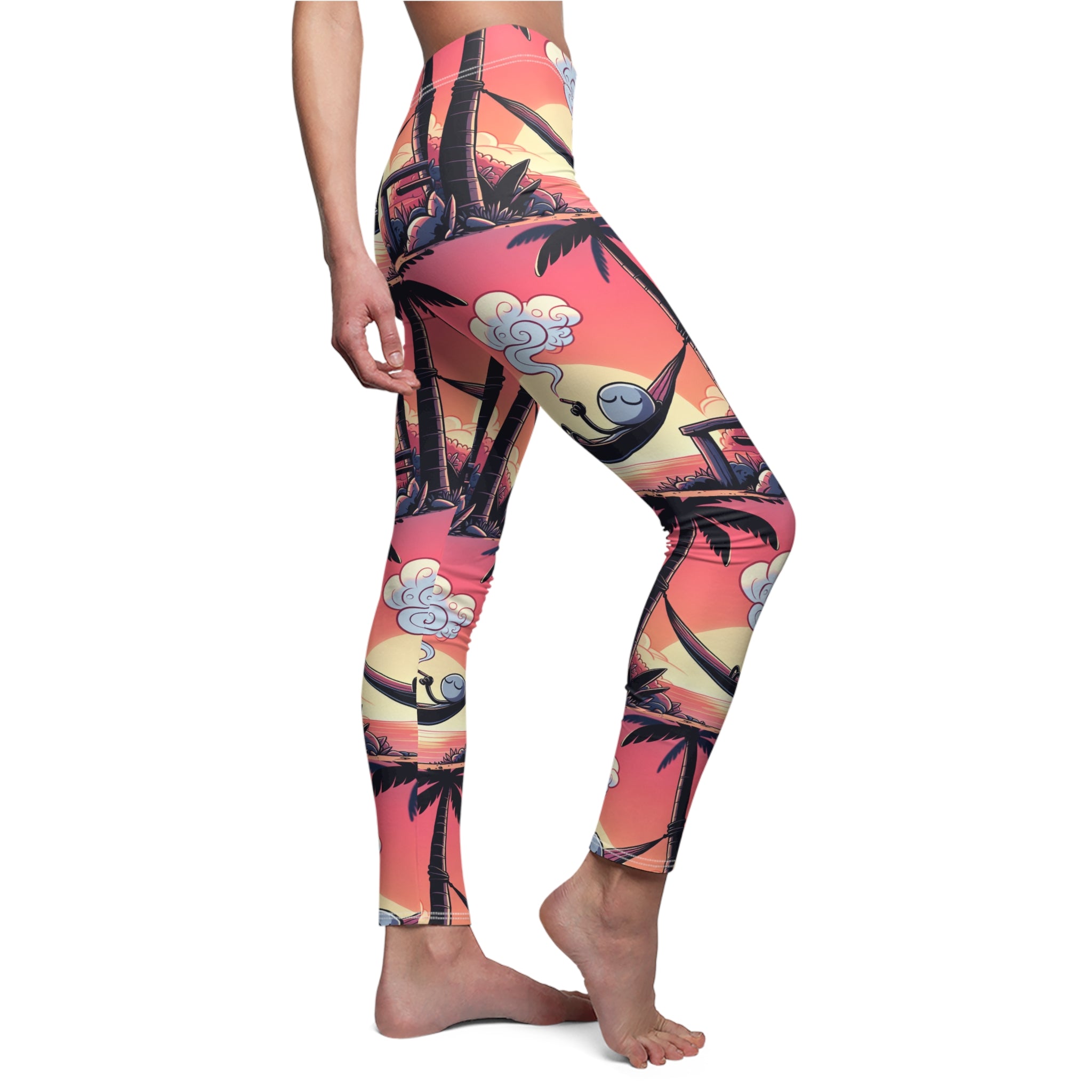 Tropical Sunset Casual Leggings with stick figure | Women's Cut & Sew Activewear