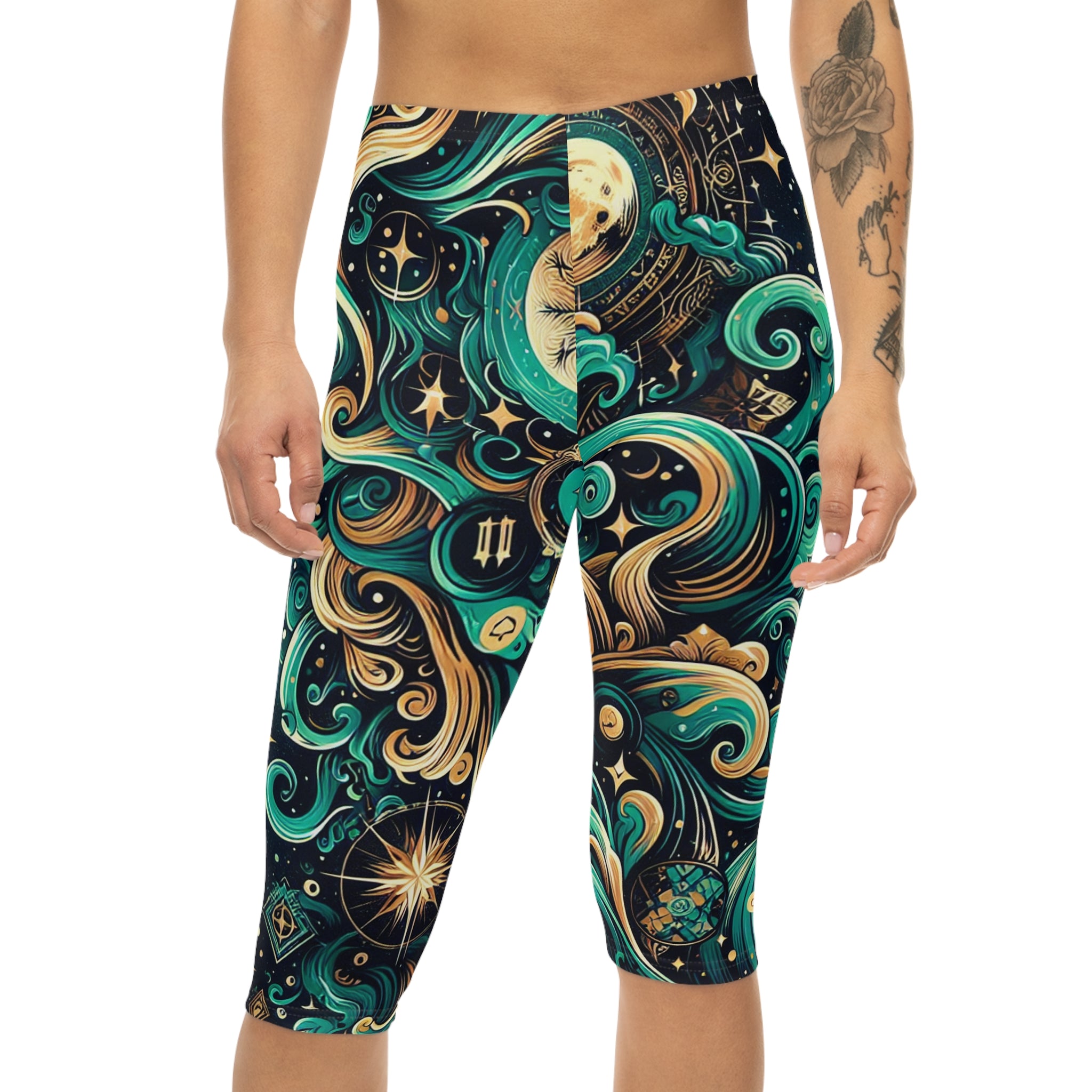 Celestial Dream Women’s Capri Leggings - Cosmic Flow Design Santaria