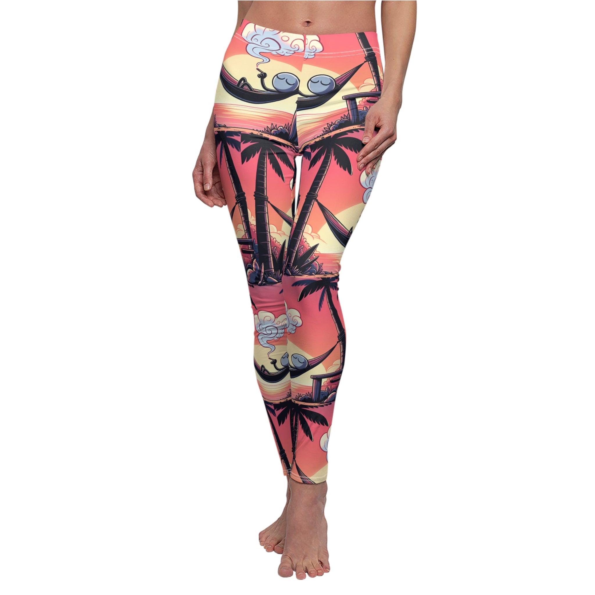 Tropical Sunset Casual Leggings with stick figure | Women's Cut & Sew Activewear