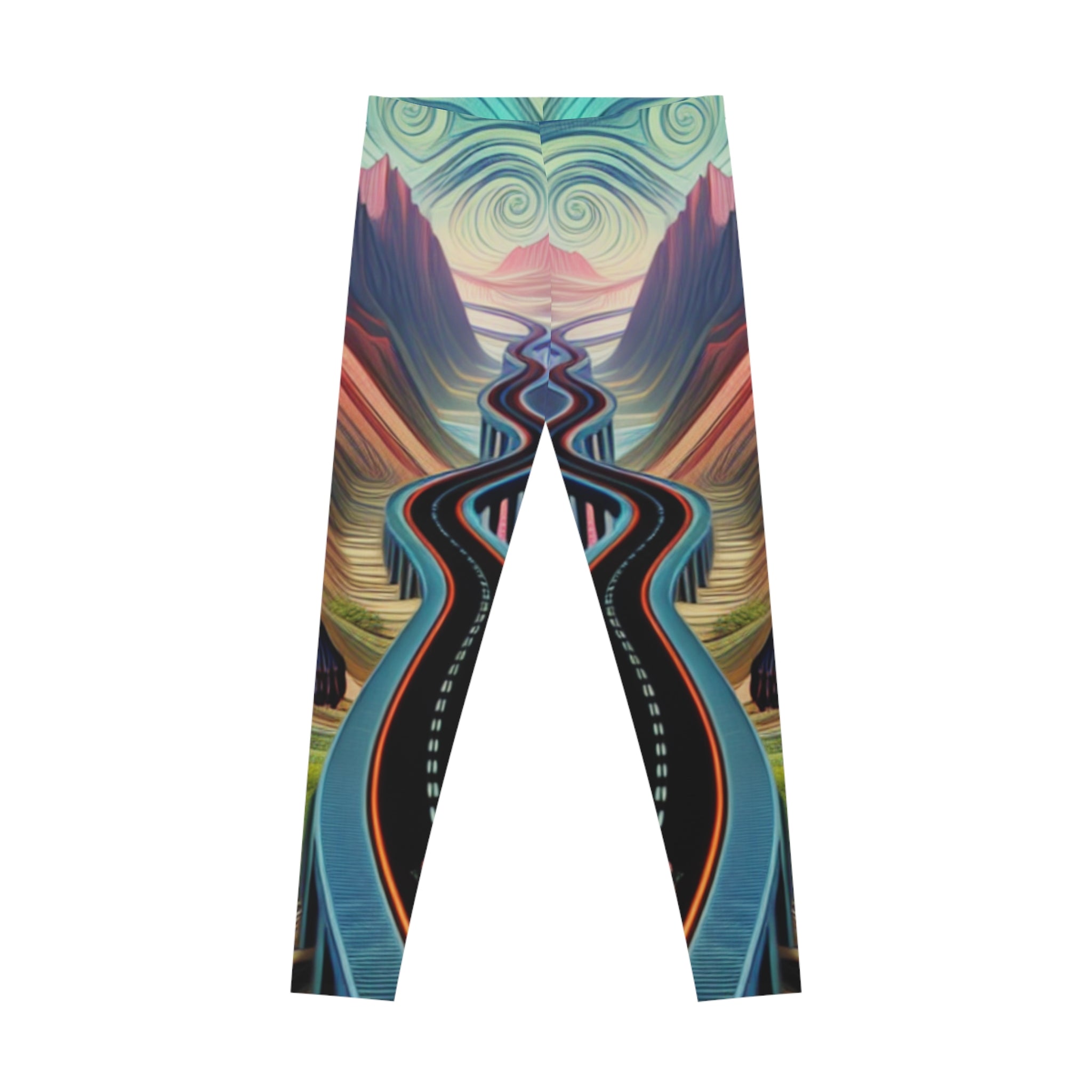 Vibrant Road Trip Stretchy Leggings - Perfect for Fitness & Travel Enthusiasts Steep Grade Sharp Curves