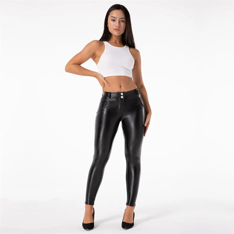 Shascullfites Pants High Rise Shinning Sexy Push Up Faux Leather Women Winter Warm Four Ways Stretchable Fleece Pants Mujer