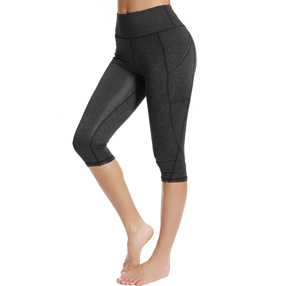 3/4 Sport Pants Women Pockets Capris Pant Female Leggings Women Fitness Gym High Waist Leggins Black Cropped Leggings Summer New