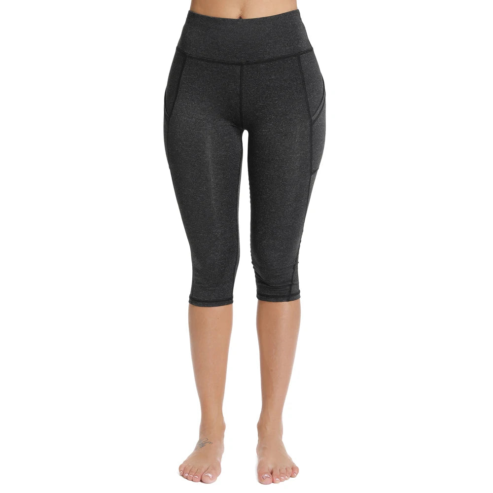 3/4 Sport Pants Women Pockets Capris Pant Female Leggings Women Fitness Gym High Waist Leggins Black Cropped Leggings Summer New