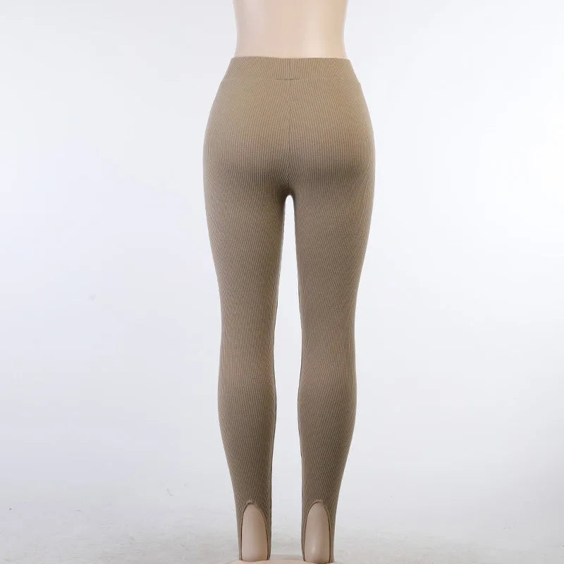 New Ribbed Knitt Skinny Stretch Leggings Women Spring Winter Fashion Elastic High Waist Leggings Outfit Stirrup Leggings