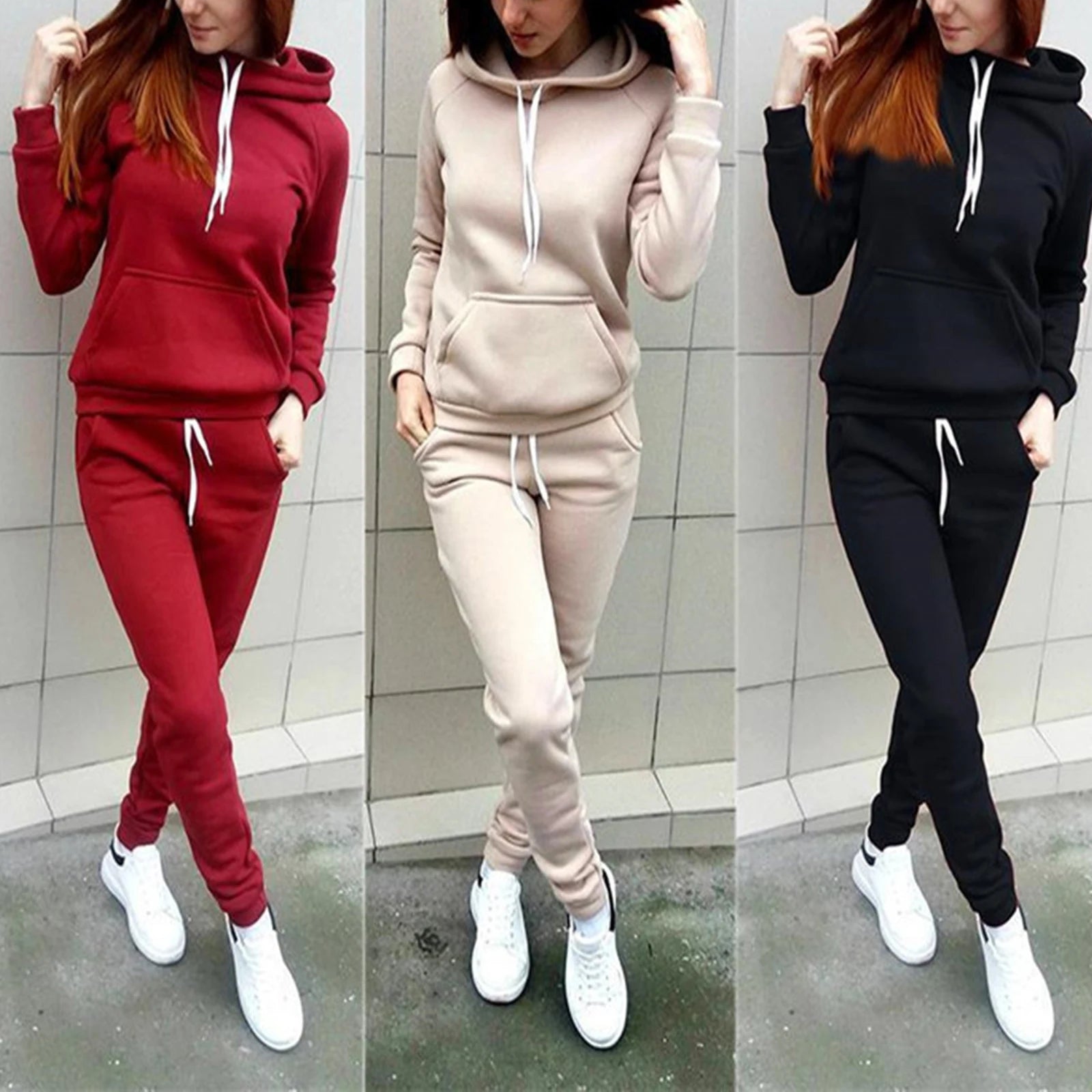 Women's Tracksuit Casual Two-piece Clothing Sets Warm Suit for Female Workout Outfits Hoodies Top + Pants Set