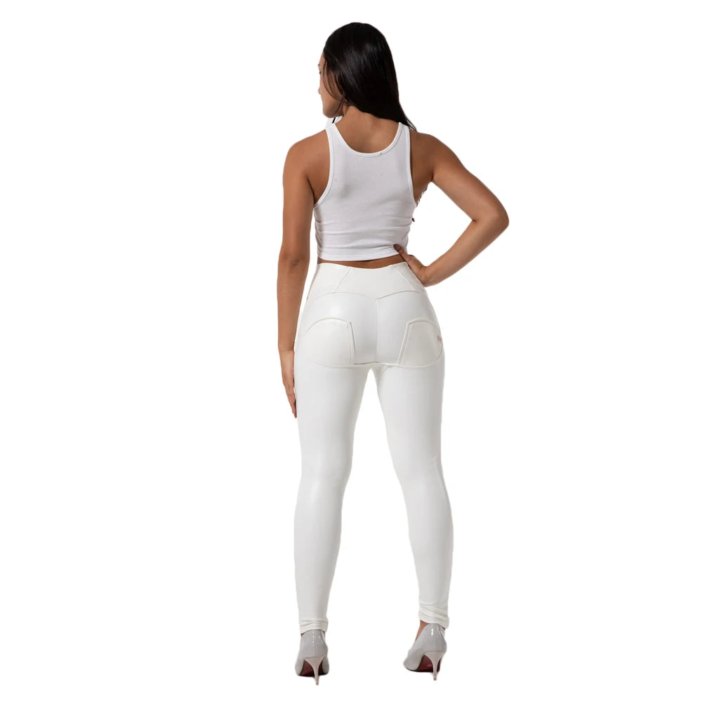 Shascullfites Scrunch Bum Leggings Push Up Faux Leather Pants Stretchy High Waisted Yoga Pants White Women's Sports Pants