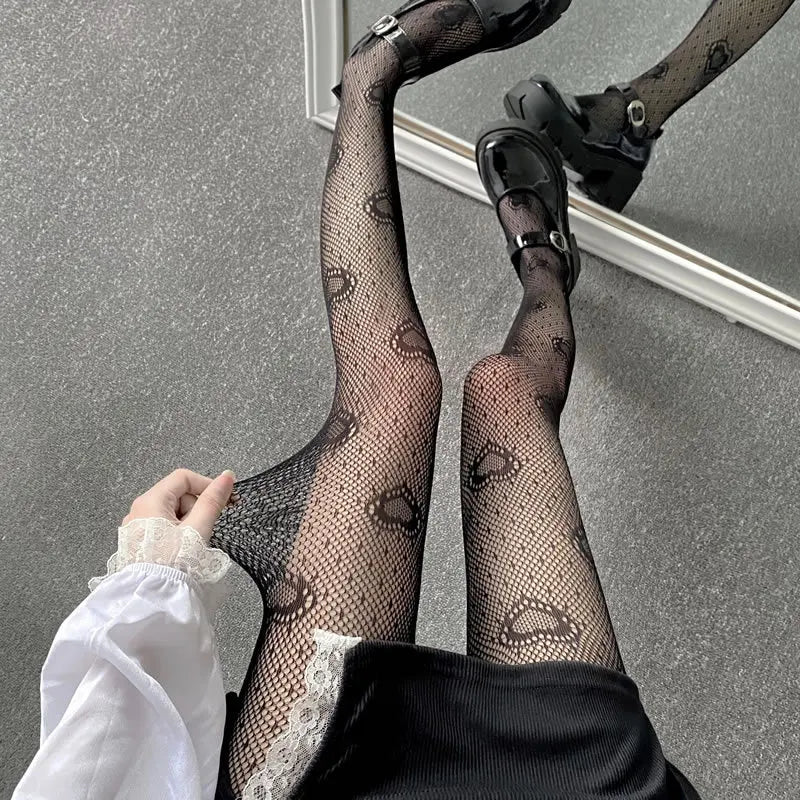 Gothic Fishnet Stockings Lolita Mesh Tights for Women Netting Stockings Y2k Pantyhose with Flower Pattern Leggings Sexy Lingerie