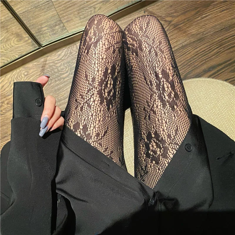 Gothic Fishnet Stockings Lolita Mesh Tights for Women Netting Stockings Y2k Pantyhose with Flower Pattern Leggings Sexy Lingerie