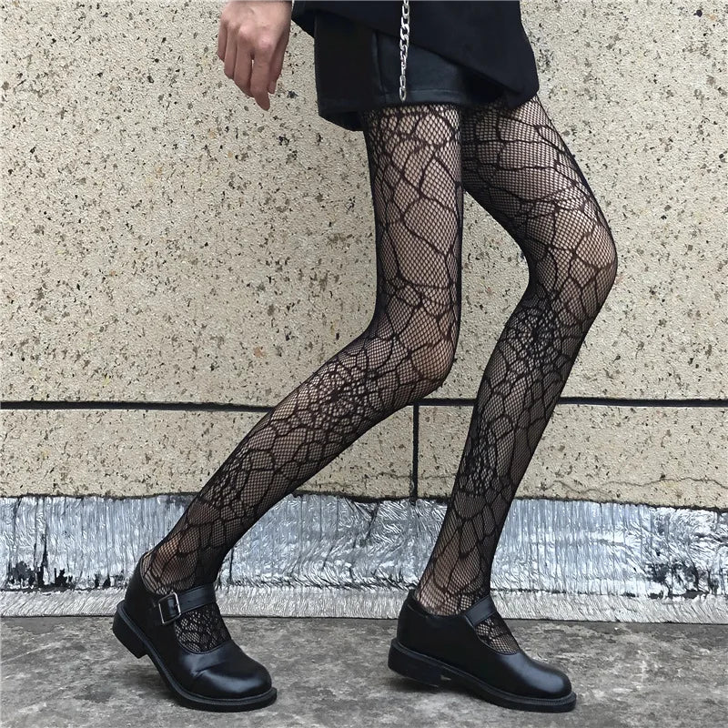 Gothic Fishnet Stockings Lolita Mesh Tights for Women Netting Stockings Y2k Pantyhose with Flower Pattern Leggings Sexy Lingerie