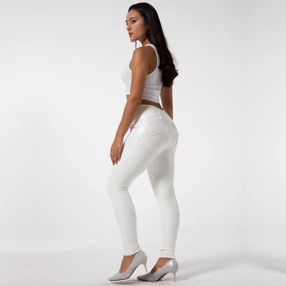 Shascullfites Scrunch Bum Leggings Push Up Faux Leather Pants Stretchy High Waisted Yoga Pants White Women's Sports Pants