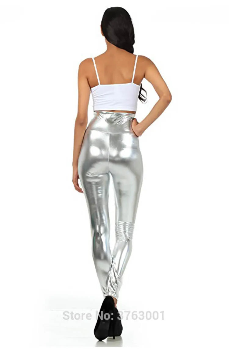 Women Look Wet Leggings Shiny Glossy Faux Leather Metallic Stretchy Sexy High Waist Tights Lady Dance Pant Bright Slim Plus Size