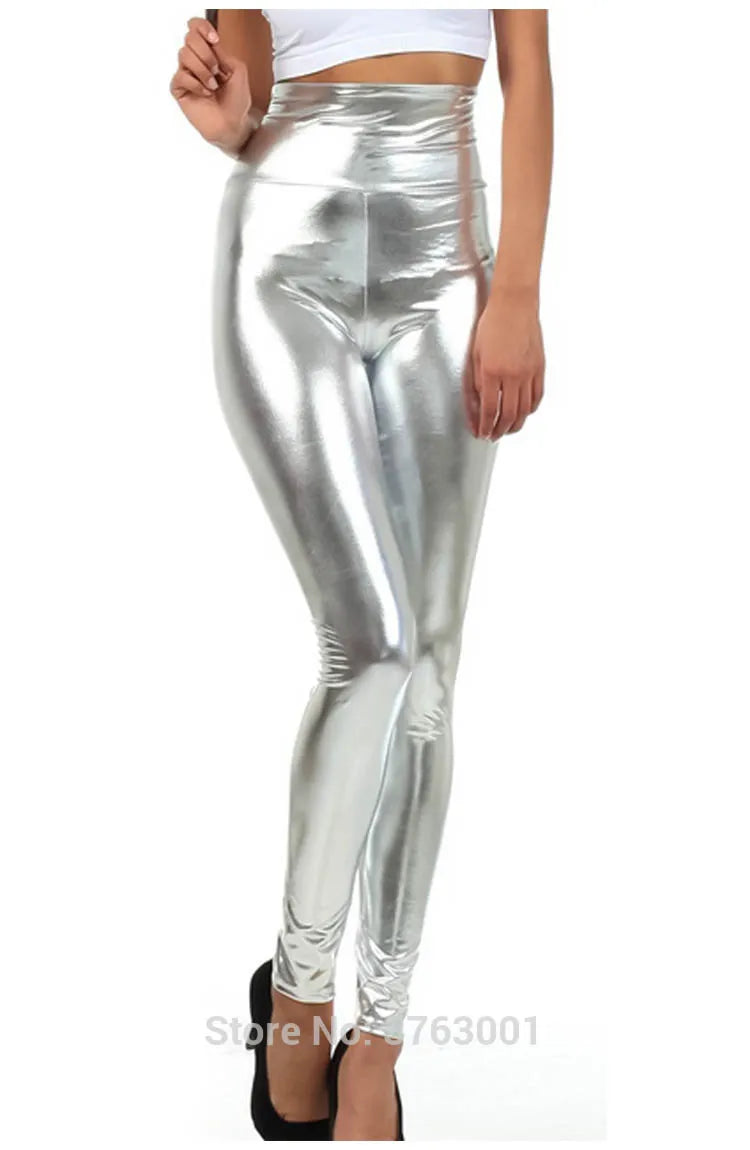 Women Look Wet Leggings Shiny Glossy Faux Leather Metallic Stretchy Sexy High Waist Tights Lady Dance Pant Bright Slim Plus Size