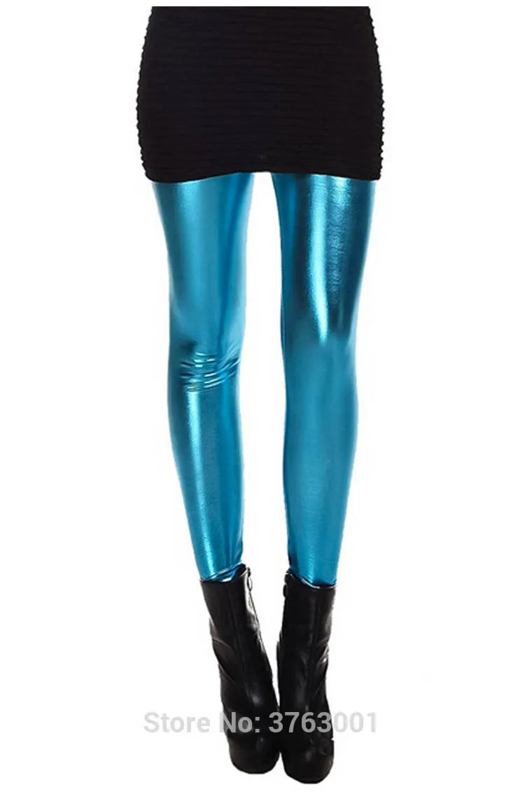 Women Look Wet Leggings Shiny Glossy Faux Leather Metallic Stretchy Sexy High Waist Tights Lady Dance Pant Bright Slim Plus Size