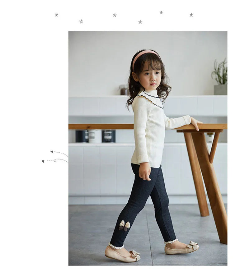 Girls Pants Thick Warm Winter Spring Jean Bow Bottom Leggings Kids Trousers Children Pants