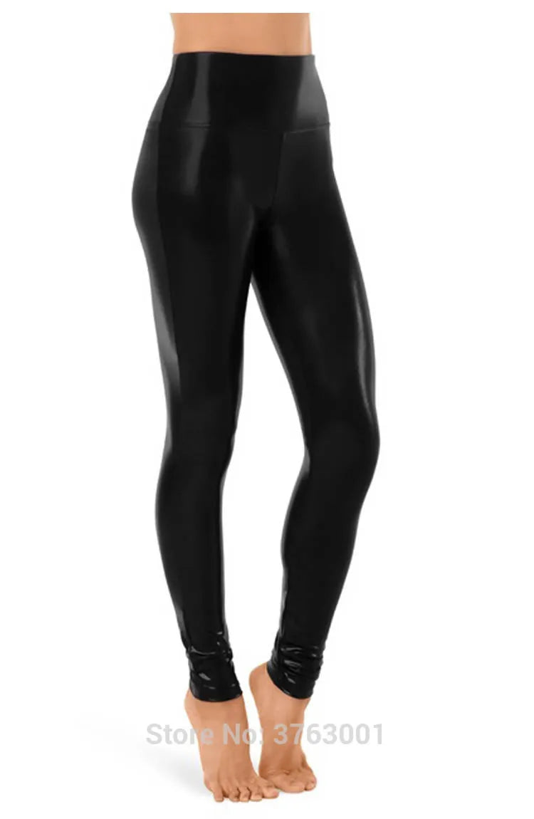 Women Look Wet Leggings Shiny Glossy Faux Leather Metallic Stretchy Sexy High Waist Tights Lady Dance Pant Bright Slim Plus Size