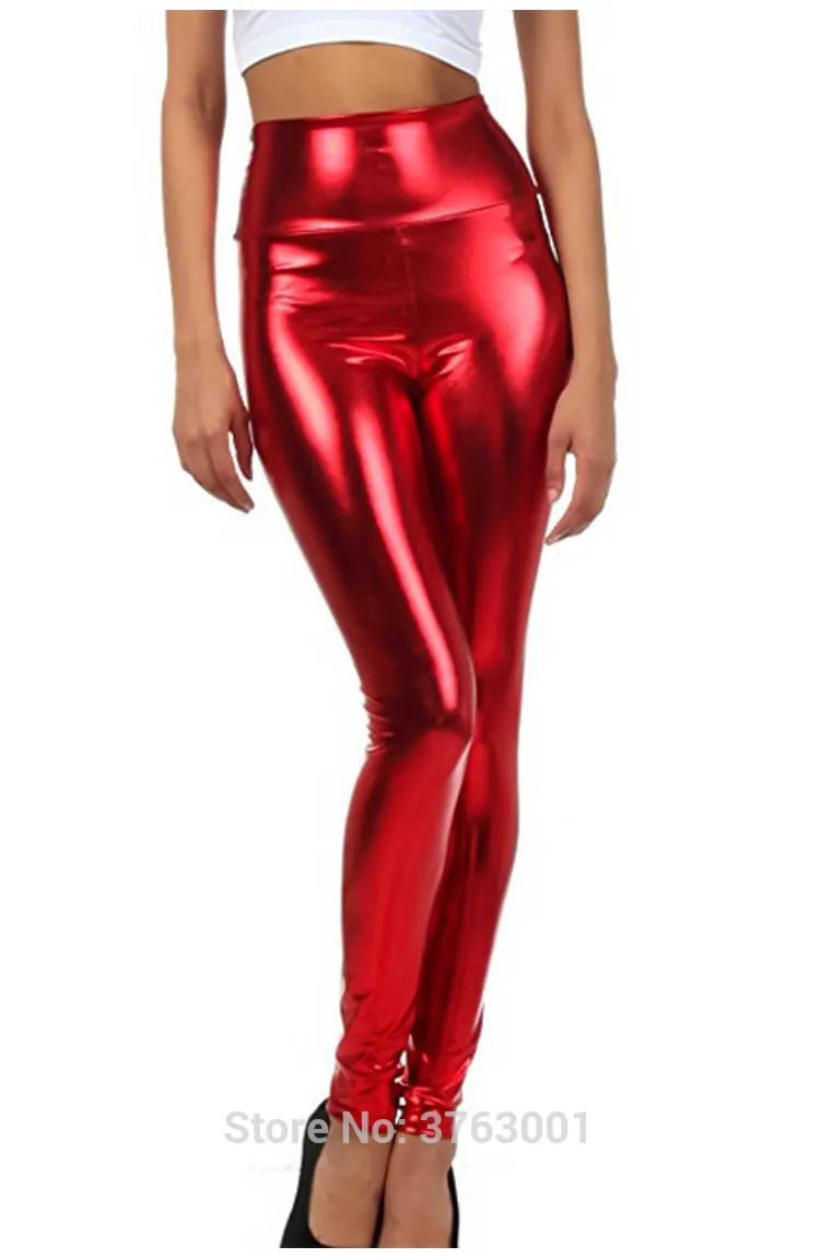 Women Look Wet Leggings Shiny Glossy Faux Leather Metallic Stretchy Sexy High Waist Tights Lady Dance Pant Bright Slim Plus Size