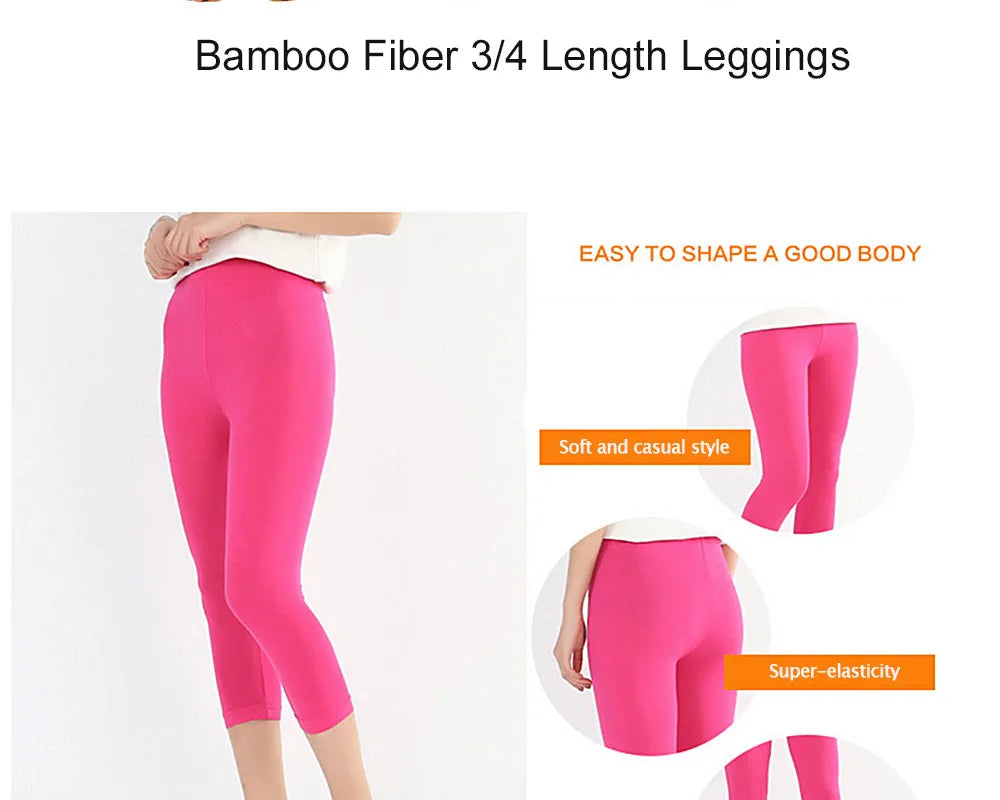 AZUE Women Elastic Waist Casual Leggings Bamboo Fiber Plus Size Women Legging High Stretch Leggings Basic Pants Workout Leggings