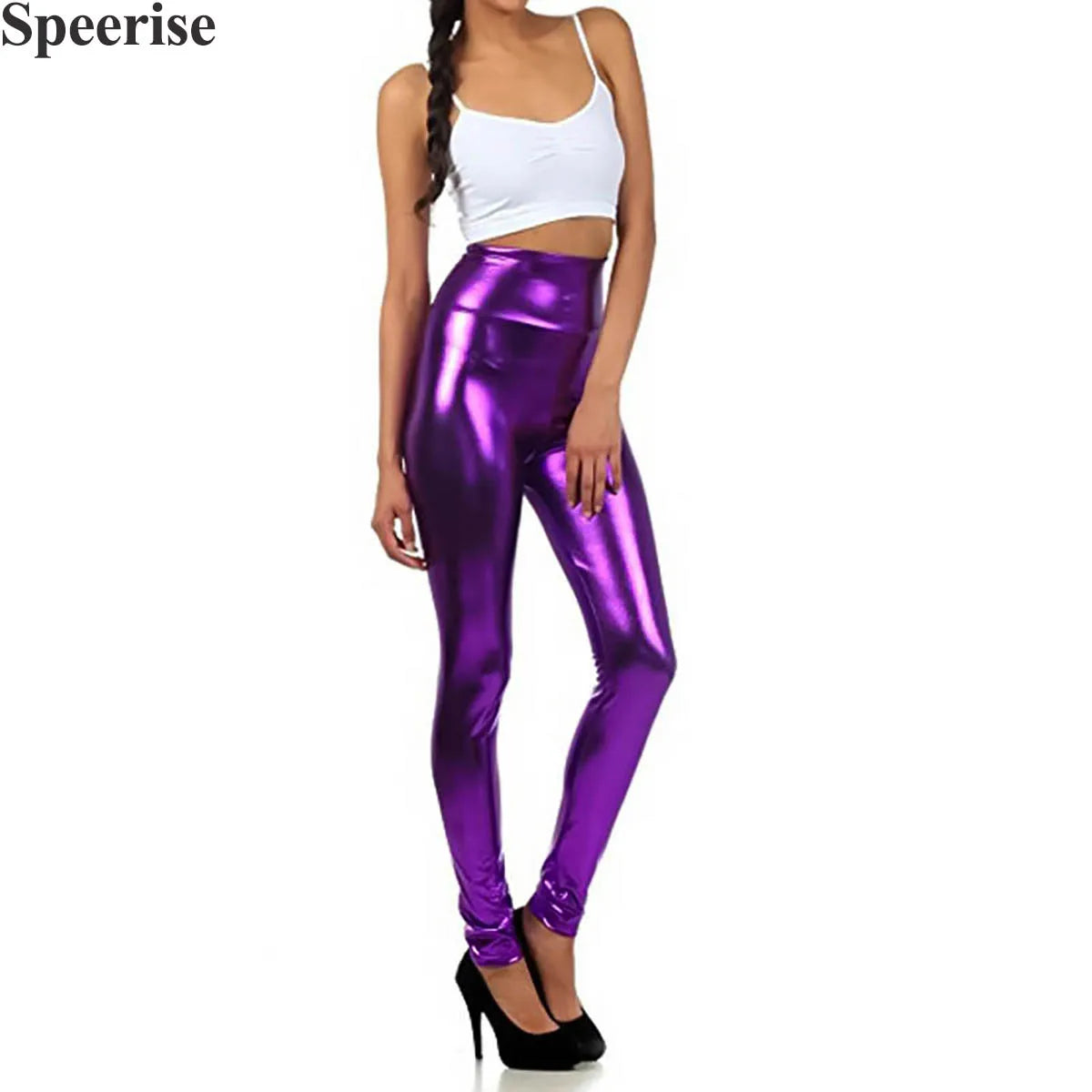 Women Look Wet Leggings Shiny Glossy Faux Leather Metallic Stretchy Sexy High Waist Tights Lady Dance Pant Bright Slim Plus Size