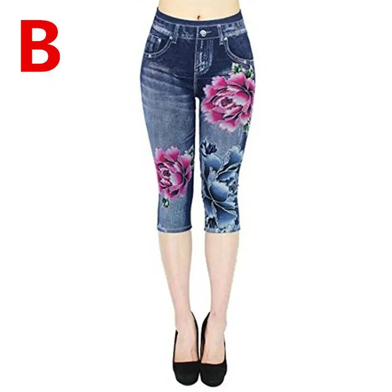 Women Plus Size Leggings Imitation Cropped Trousers 2024 New Mock Pocket Pants Slim Jeggings Denim Skinny