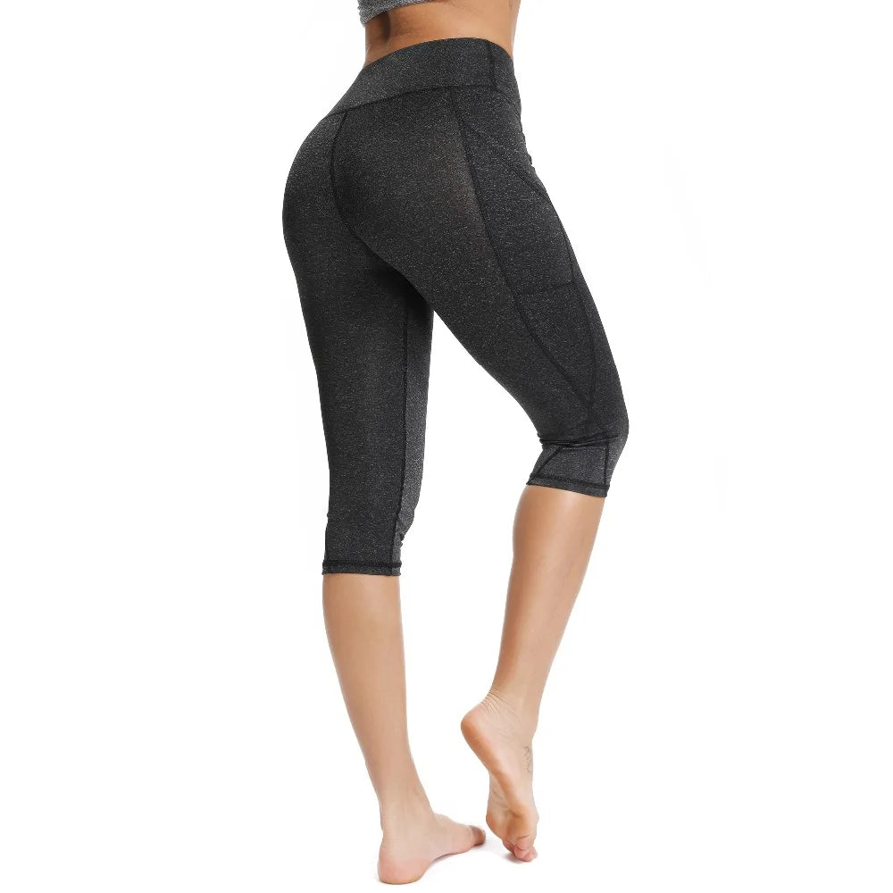 3/4 Sport Pants Women Pockets Capris Pant Female Leggings Women Fitness Gym High Waist Leggins Black Cropped Leggings Summer New