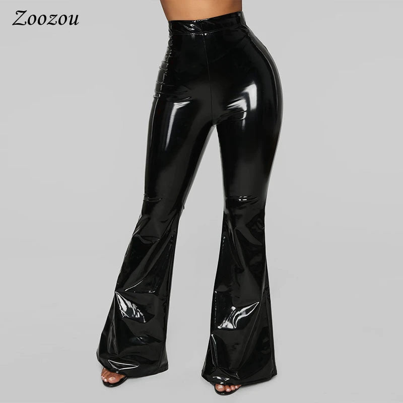 Sexy High Waist PU Leather Stretch Pencil Pants Women Zip Bodycon Trousers Ladies Shiny Latex Patent Leather Leggings New Custom