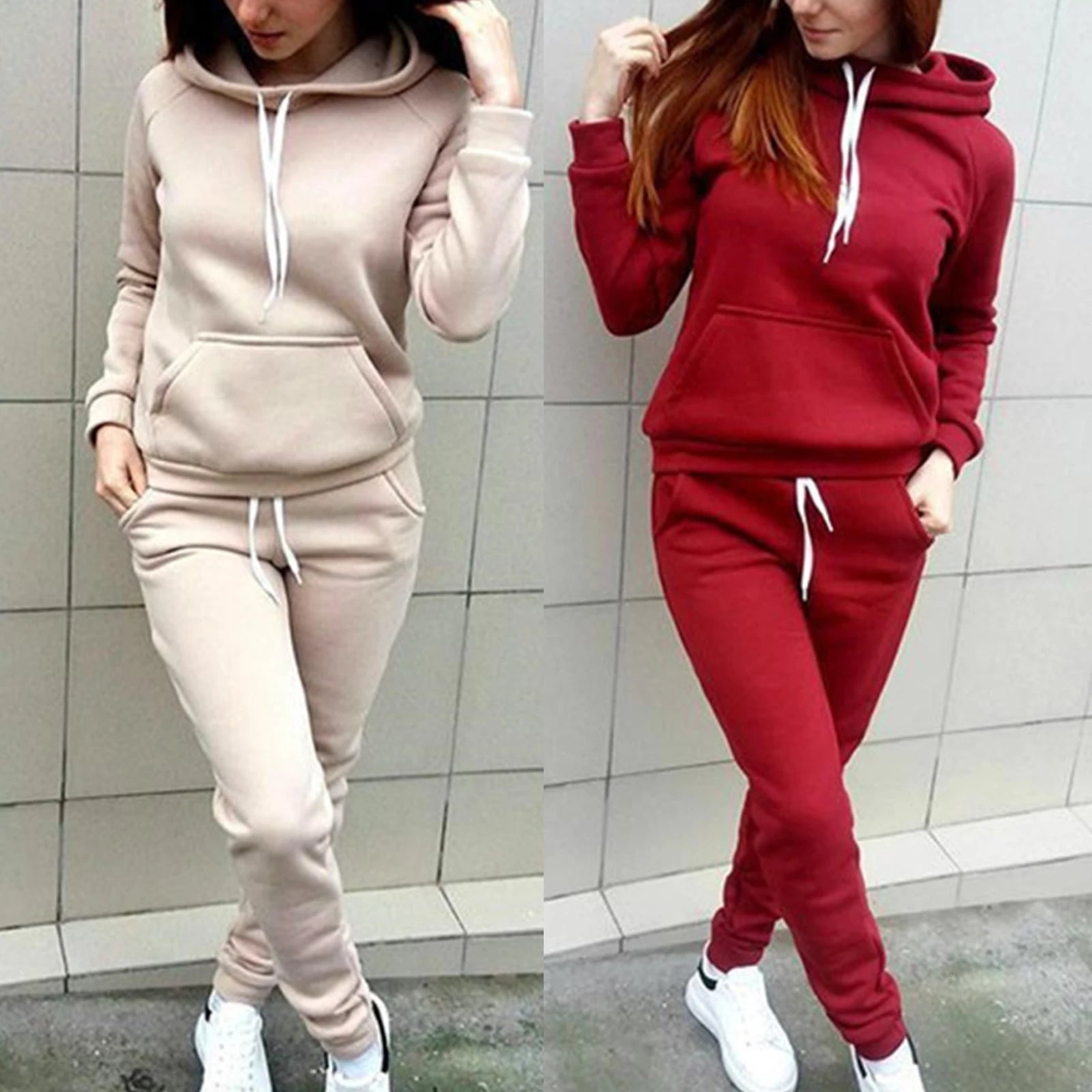 Women's Tracksuit Casual Two-piece Clothing Sets Warm Suit for Female Workout Outfits Hoodies Top + Pants Set