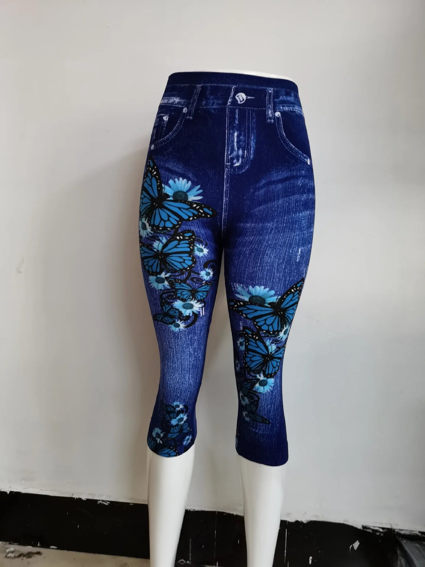 Women Plus Size Leggings Imitation Cropped Trousers 2024 New Mock Pocket Pants Slim Jeggings Denim Skinny