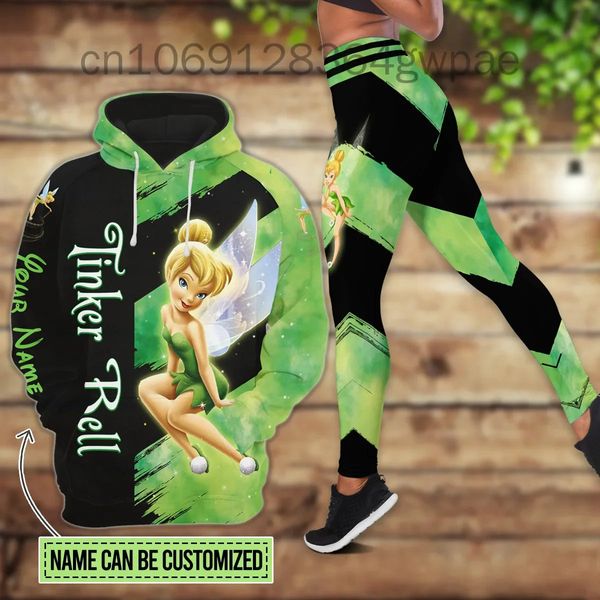 Disney Tinker Bell 3D Women's Hoodie Leggings Set High Waist Yoga Pants Set Disney Yoga Leggings Hoodie Fashion Sports Suit