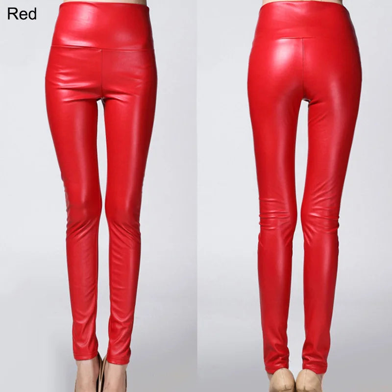 Autumn Winter Colorful Elastic Leggings Wearing Solid Color High Waisted Tight Leather Pants Plush And Thickened Pants For Women