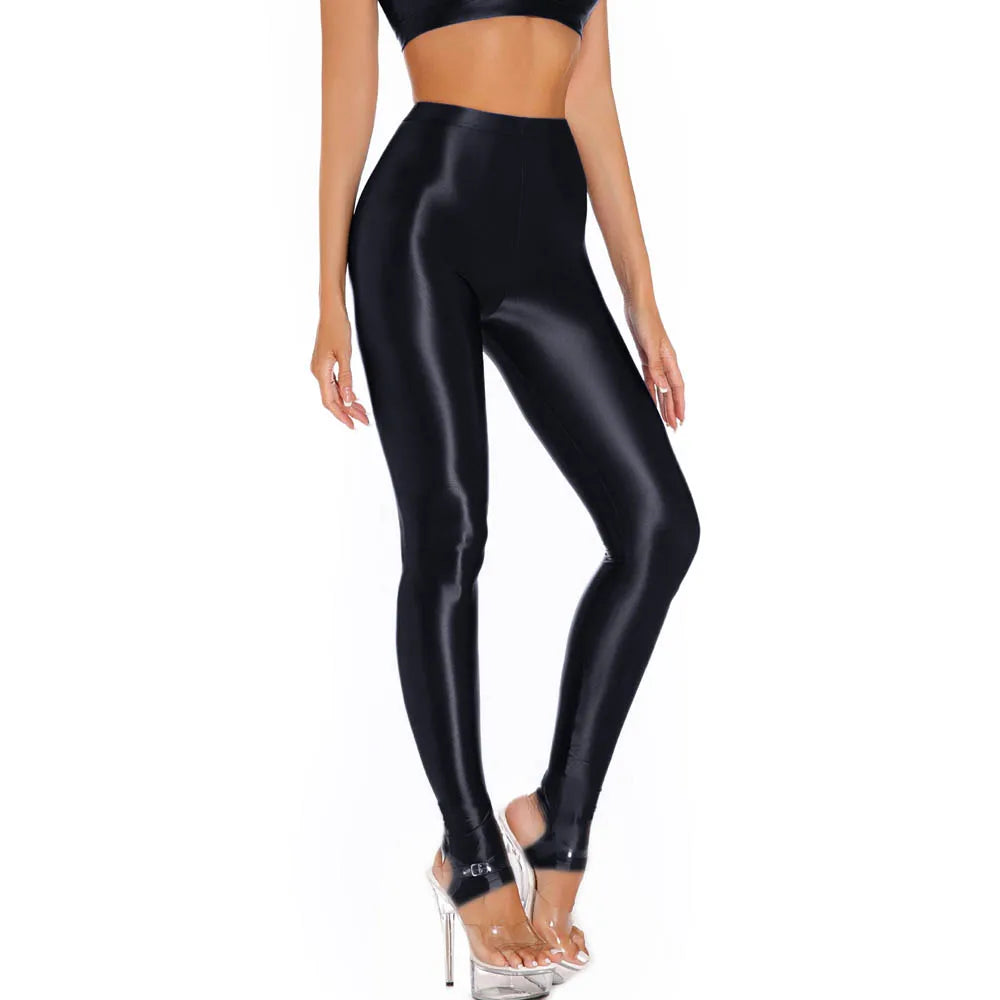 Glossy Shiny Stirrup Fitness Legging High Waist Leggings Women Athletic Yoga Pencil Pants Trousers Tights Sexy Collant Pantalon