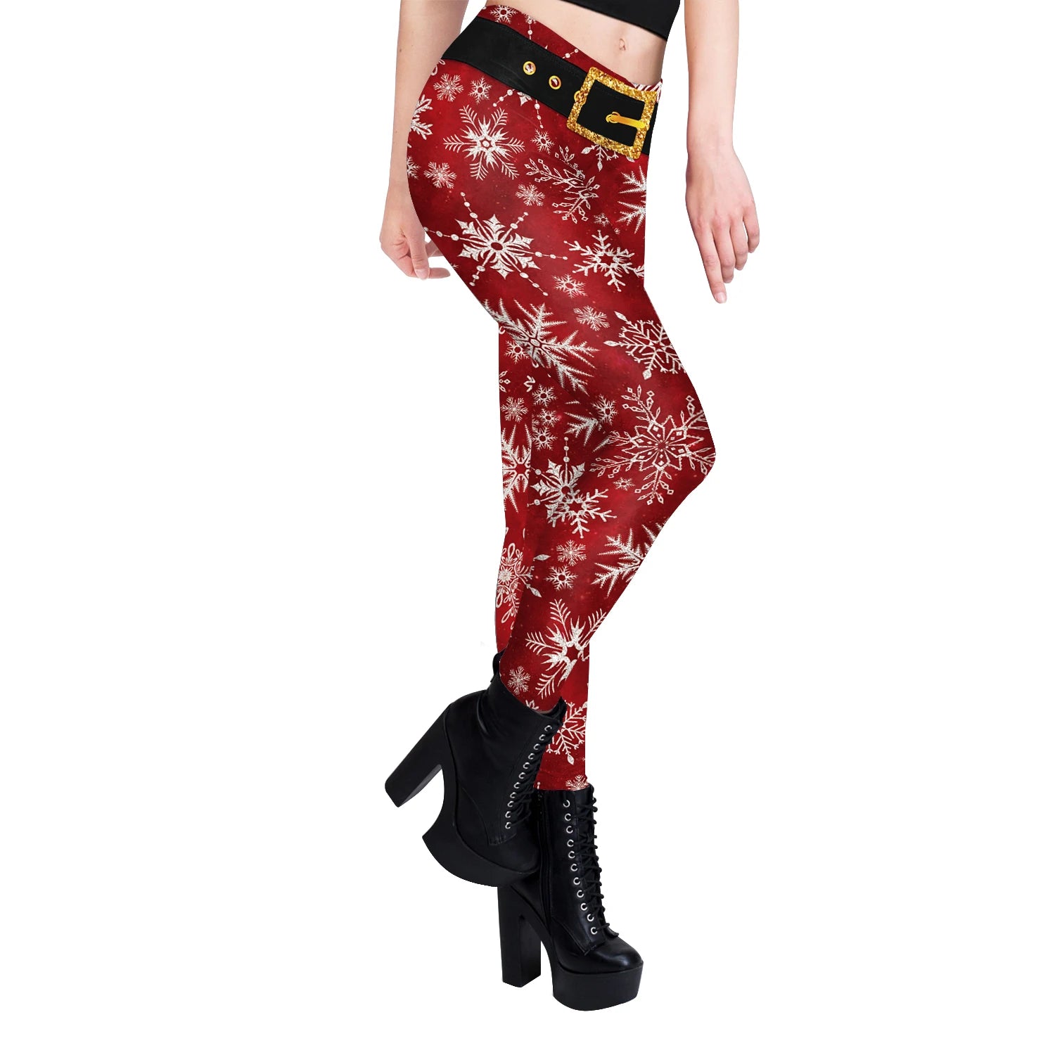 [You're My Secret] Christmas Sexy Leggings for Women Snowflake Print Holiday Party Pants Female Funny Elastic Tights Trousers