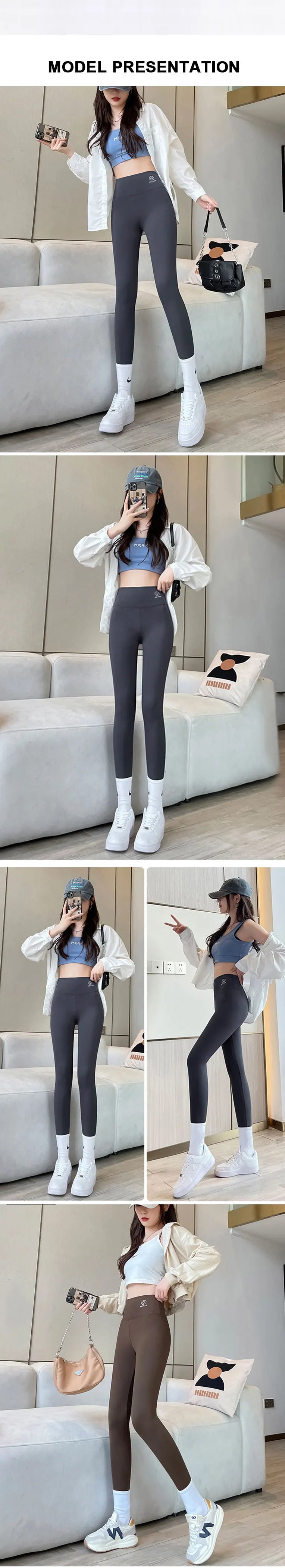 2024 Summer New Women's Solid Color Nine Points Raised Belly Buttock Shark Yoga Pants Show Tall And Thin All Matching Leggings