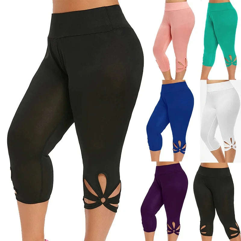 Women's Plus-Size Stretch Essential Legging Summer Elastic Waist Seamless Casual Leggings Short Pants Capri Leggins Mujer