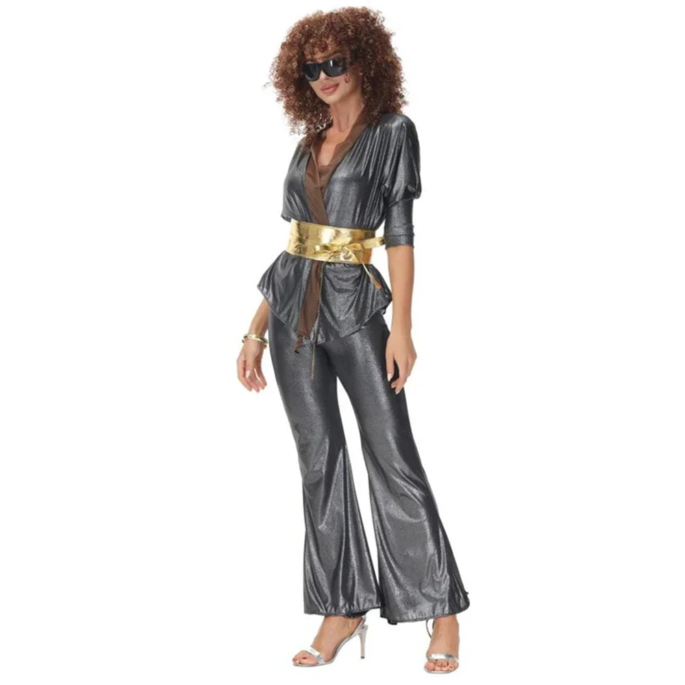 Women sexy rock disco hippies cosplay costumes adult Halloween 70's 80's hippies dance outfits party fancy dress