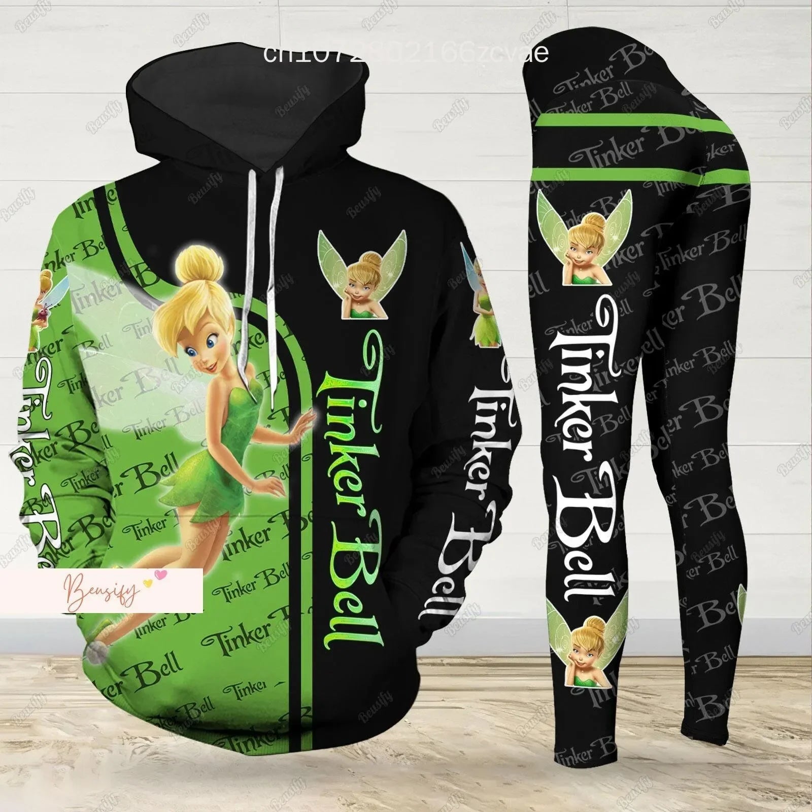 Disney Tinker Bell 3D Women's Hoodie Leggings Set High Waist Yoga Pants Set Disney Yoga Leggings Hoodie Fashion Sports Suit