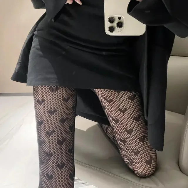 Gothic Tights Women Leggings Lolita Hollowed Out Mesh Body Stockings Japanese Bottomed Lace Pantyhose Skull Punk Black Hosiery