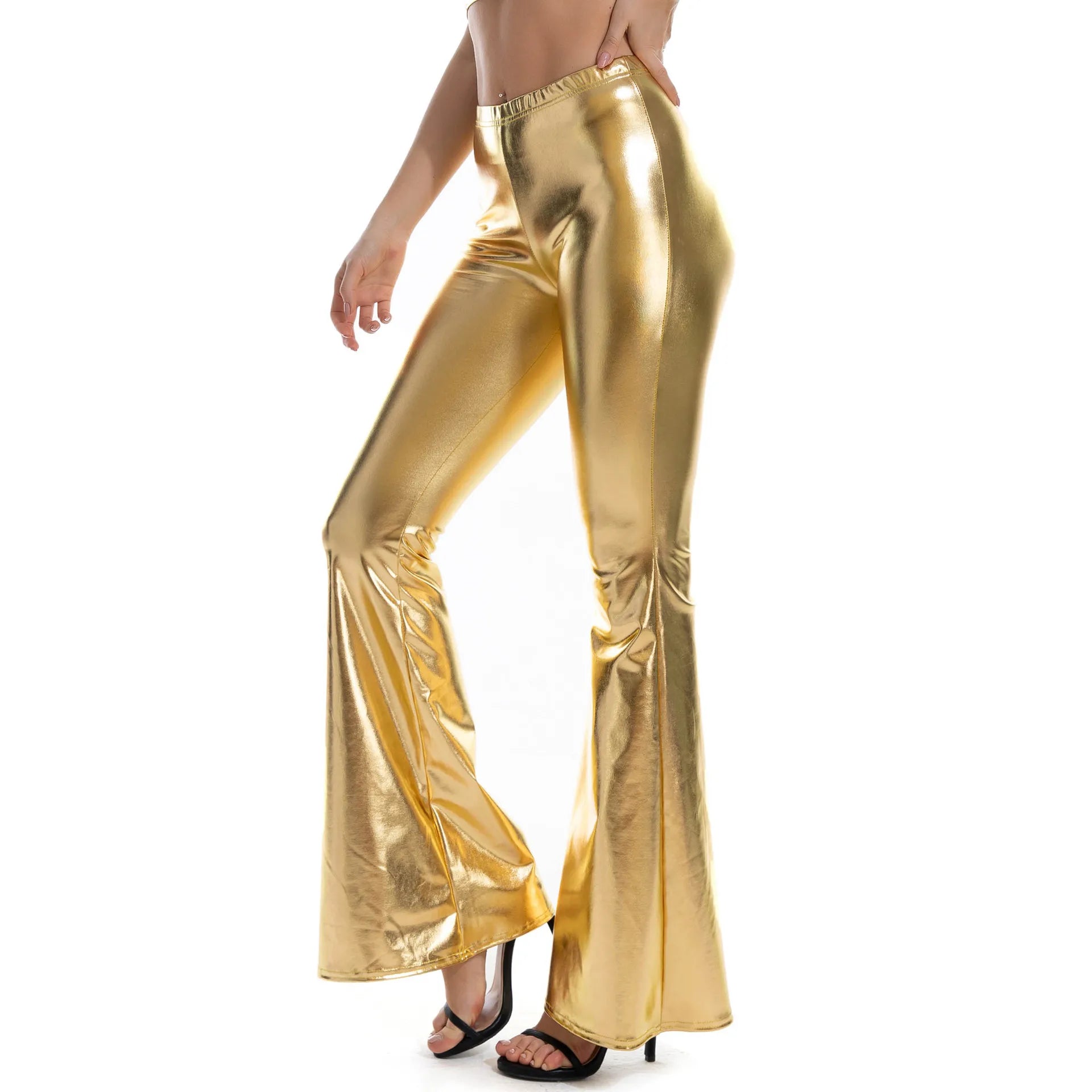 Women's Metallic Pants Shiny Bell-bottoms Sexy Vintage Fitness Leggings Low Waist Gym Sportswear Leggings Sexy Disco Party Pants