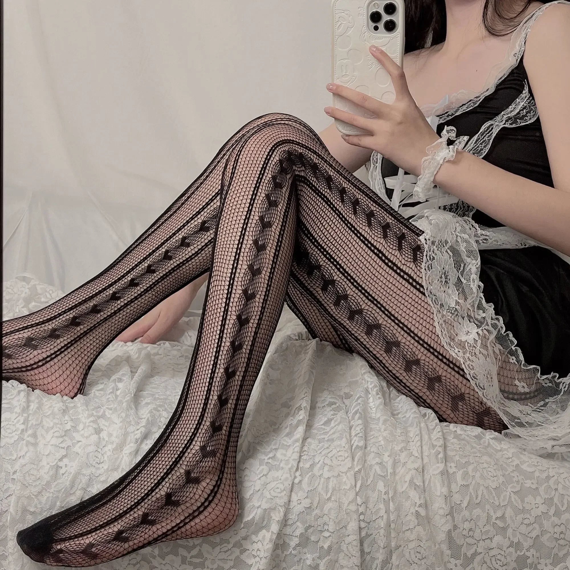 Gothic Tights Women Leggings Lolita Hollowed Out Mesh Body Stockings Japanese Bottomed Lace Pantyhose Skull Punk Black Hosiery