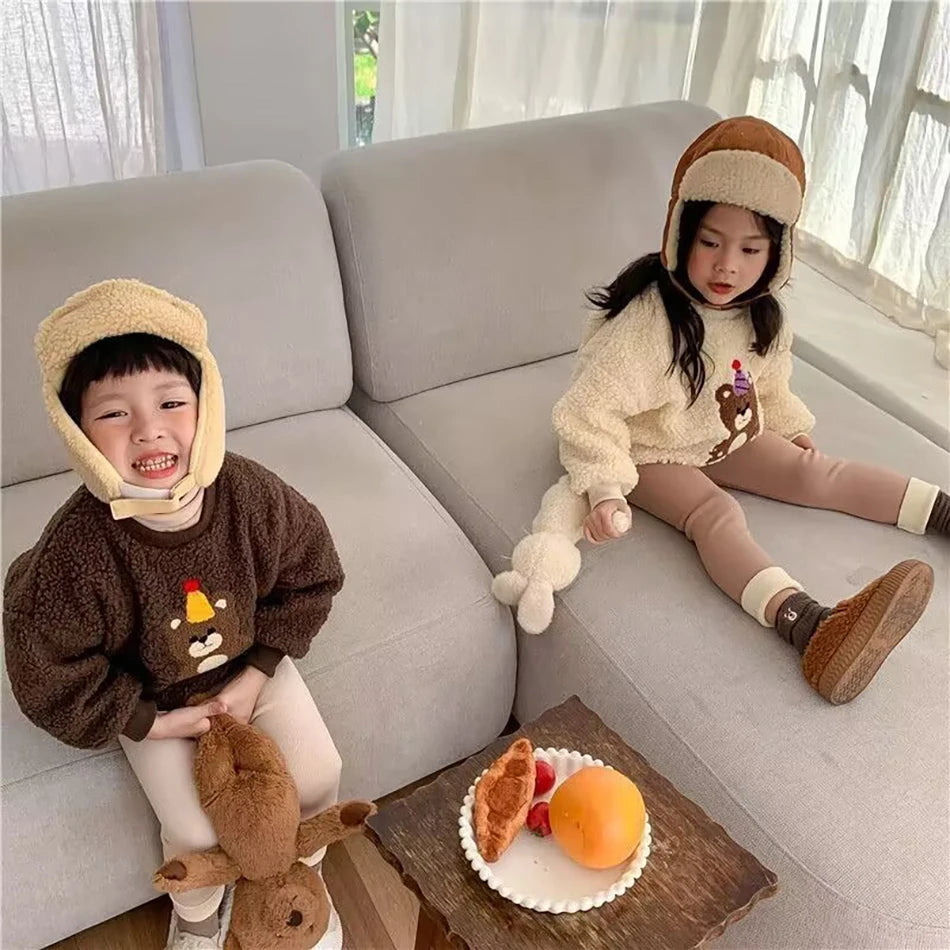 Korean Autumn Winter New Children One Piece Leggings Unisex Boys Girls Baby Cold Prevent Warm Cartoon Elastic Bound Feet Pants