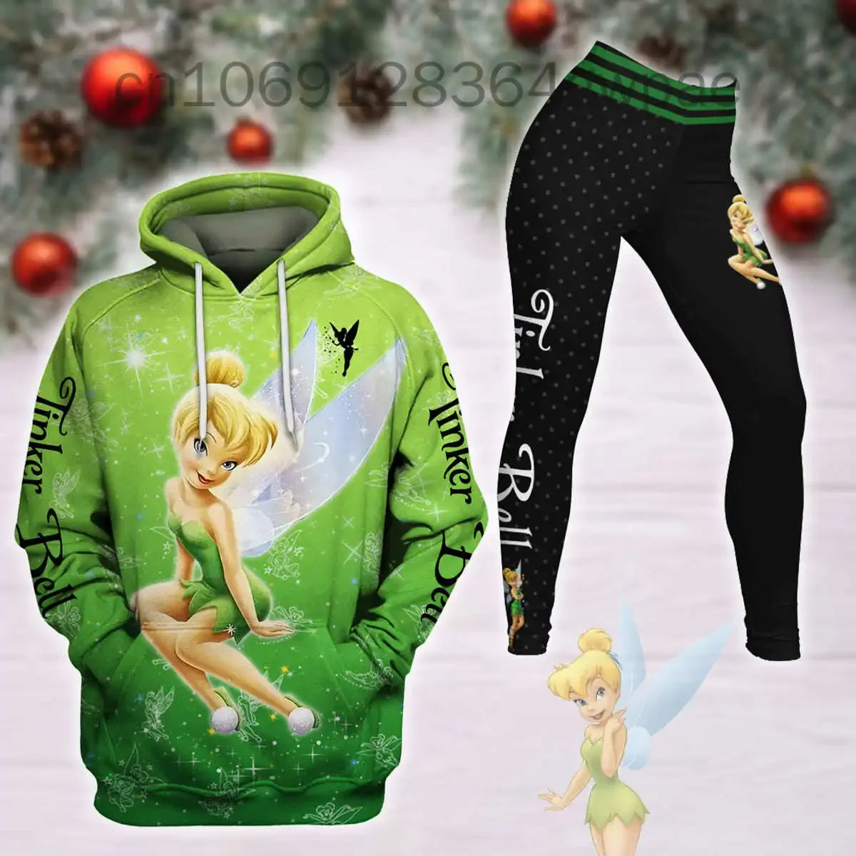 Disney Tinker Bell 3D Women's Hoodie Leggings Set High Waist Yoga Pants Set Disney Yoga Leggings Hoodie Fashion Sports Suit